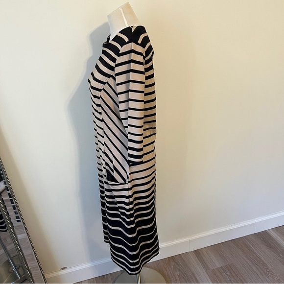 J.McLaughlin Black Cream Striped Midi Dress Pockets Size L - Picture 2 of 8